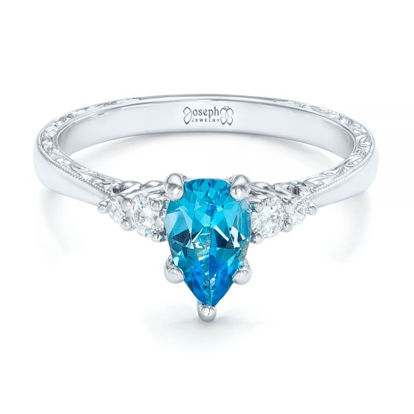 Platinum Custom Blue Topaz And Diamond Engagement Ring - Flat View - 102907