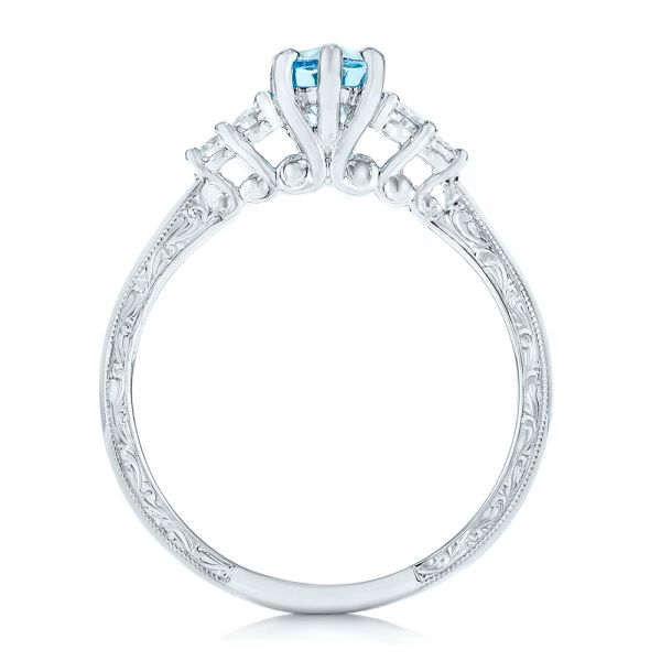  Platinum Custom Blue Topaz And Diamond Engagement Ring - Front View -  102907