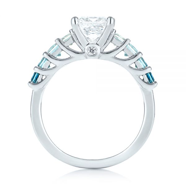  Platinum Custom Blue Topaz And Diamond Engagement Ring - Front View -  103407