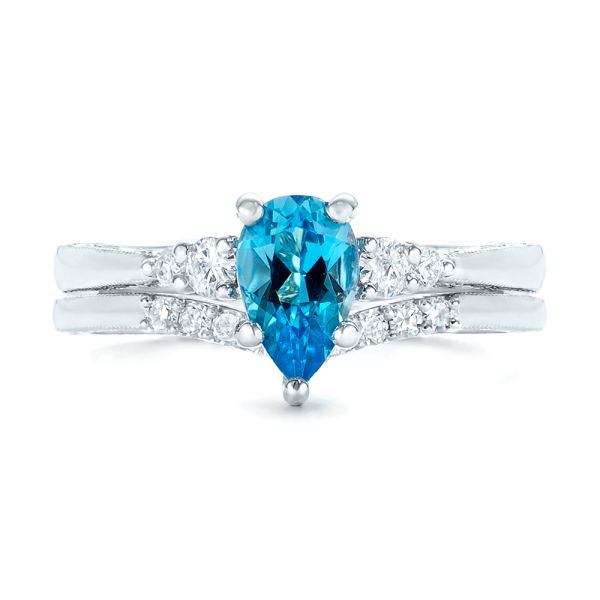 14k White Gold 14k White Gold Custom Blue Topaz And Diamond Engagement Ring - Top View -  102907