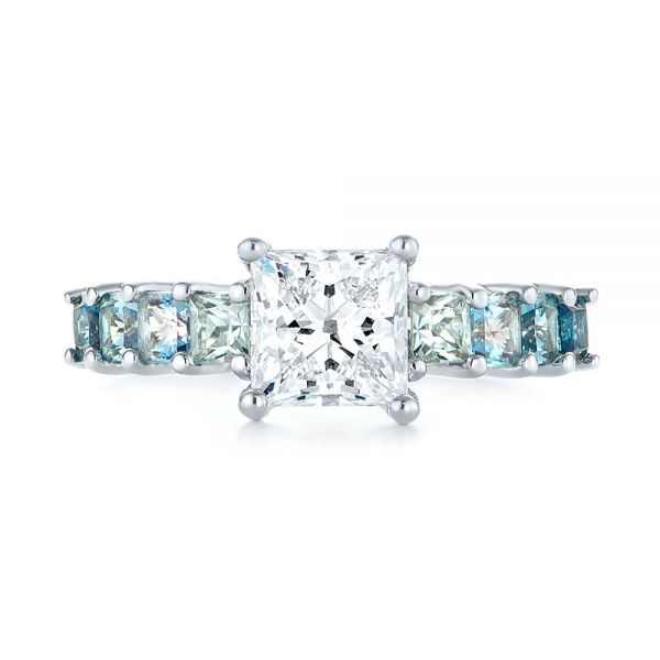  Platinum Custom Blue Topaz And Diamond Engagement Ring - Top View -  103407