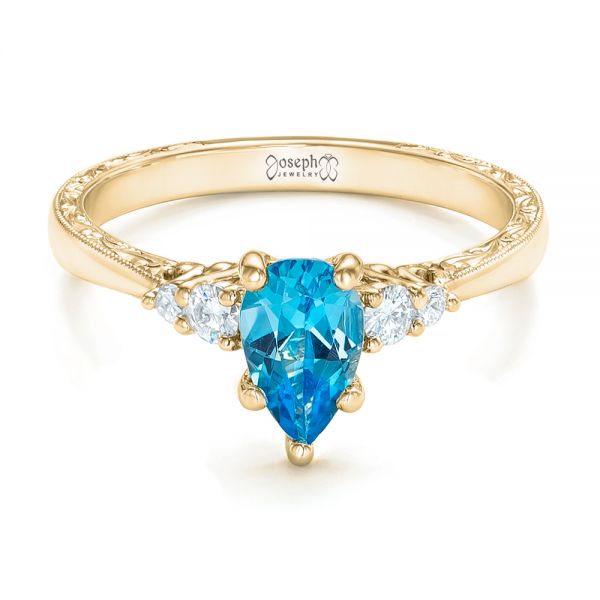 14k Yellow Gold 14k Yellow Gold Custom Blue Topaz And Diamond Engagement Ring - Flat View - 102907