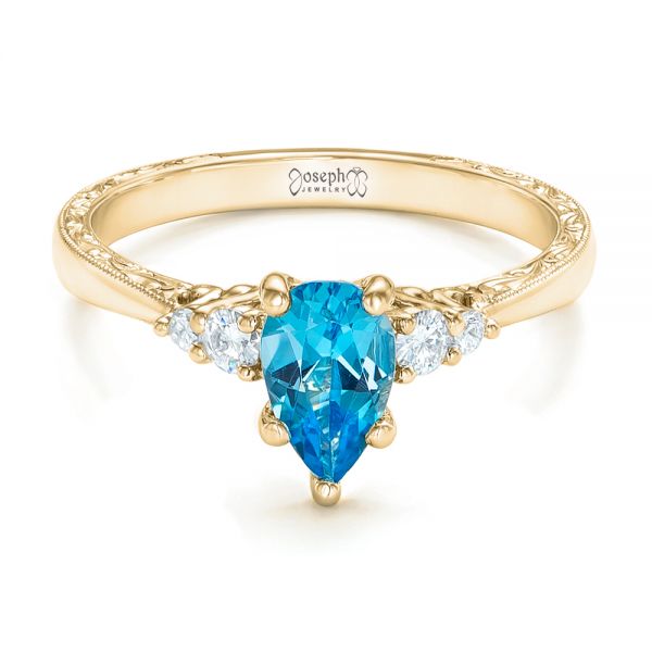 14k Yellow Gold 14k Yellow Gold Custom Blue Topaz And Diamond Engagement Ring - Flat View -  102907