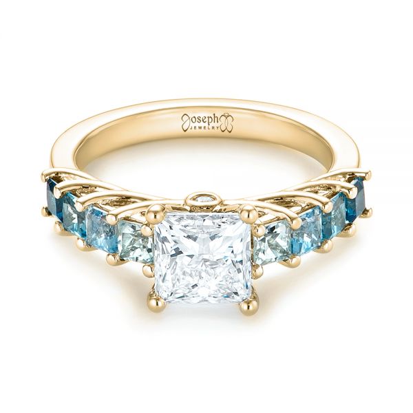 14k Yellow Gold 14k Yellow Gold Custom Blue Topaz And Diamond Engagement Ring - Flat View -  103407