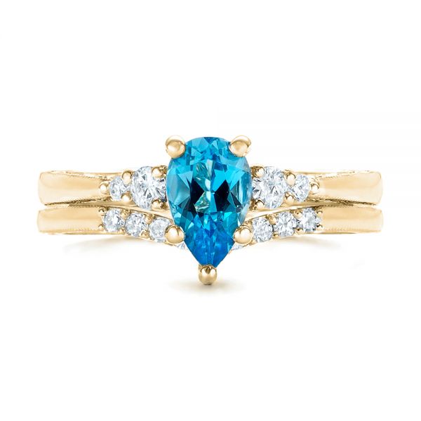 14k Yellow Gold 14k Yellow Gold Custom Blue Topaz And Diamond Engagement Ring - Top View -  102907