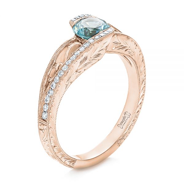 18k Rose Gold 18k Rose Gold Custom Blue Zircon And Diamond Engagement Ring - Three-Quarter View - 100645