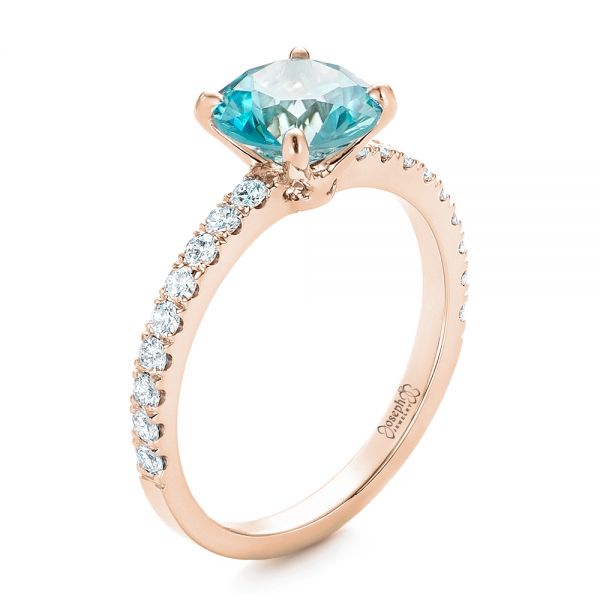 14k Rose Gold 14k Rose Gold Custom Blue Zircon And Diamond Engagement Ring - Three-Quarter View -  102318