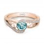 18k Rose Gold 18k Rose Gold Custom Blue Zircon And Diamond Engagement Ring - Flat View -  100645 - Thumbnail