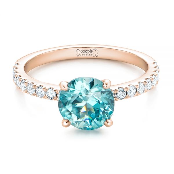 18k Rose Gold 18k Rose Gold Custom Blue Zircon And Diamond Engagement Ring - Flat View -  102318