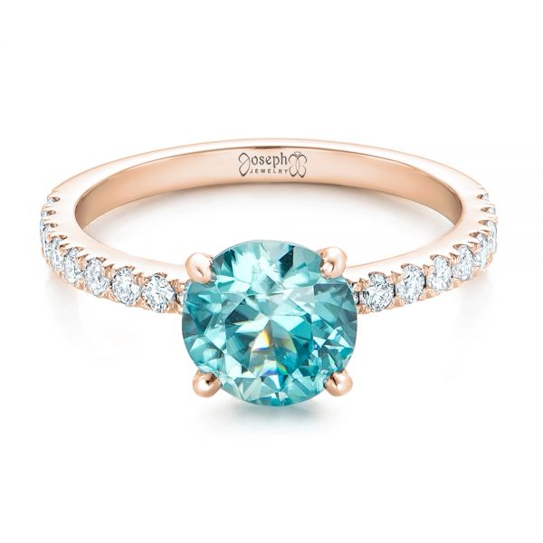 18k Rose Gold 18k Rose Gold Custom Blue Zircon And Diamond Engagement Ring - Flat View - 102318