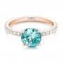 14k Rose Gold 14k Rose Gold Custom Blue Zircon And Diamond Engagement Ring - Flat View -  102318 - Thumbnail