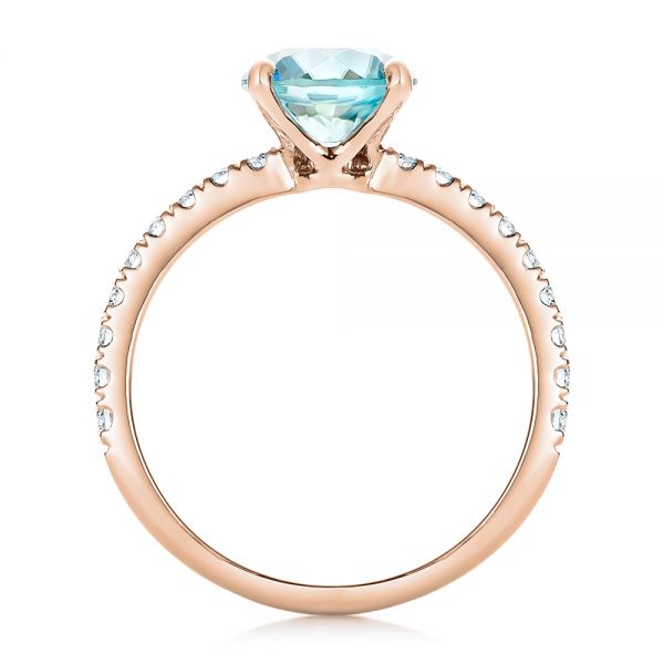 18k Rose Gold 18k Rose Gold Custom Blue Zircon And Diamond Engagement Ring - Front View -  102318