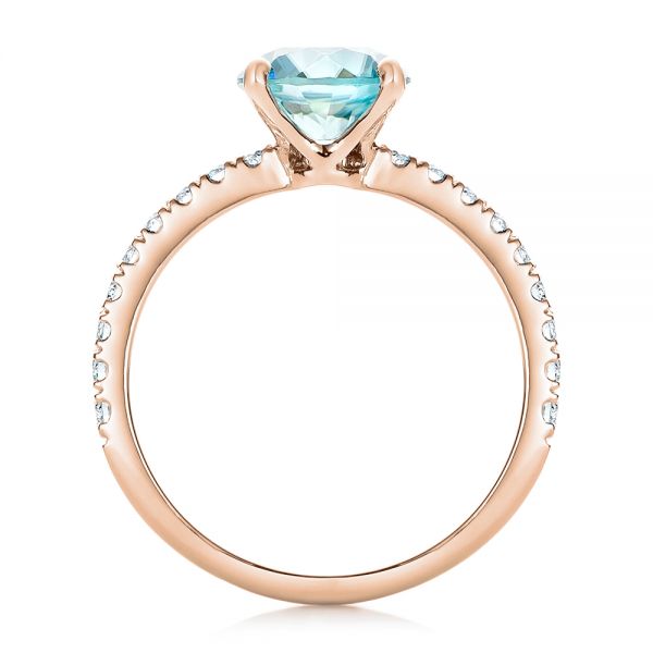 18k Rose Gold 18k Rose Gold Custom Blue Zircon And Diamond Engagement Ring - Front View - 102318