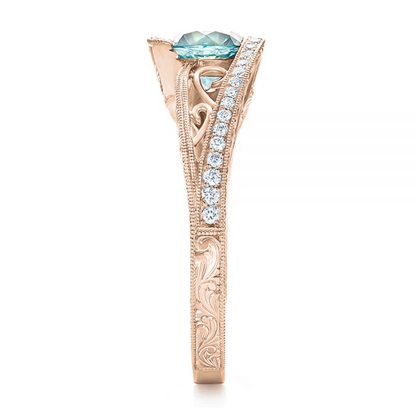 14k Rose Gold 14k Rose Gold Custom Blue Zircon And Diamond Engagement Ring - Side View -  100645