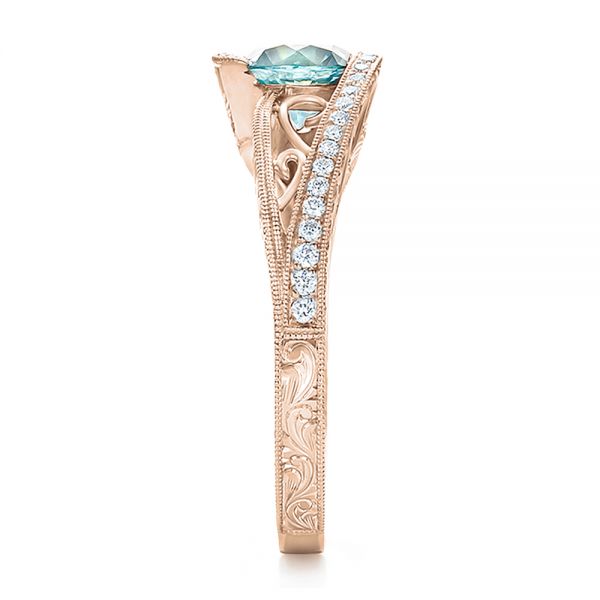 18k Rose Gold 18k Rose Gold Custom Blue Zircon And Diamond Engagement Ring - Side View - 100645