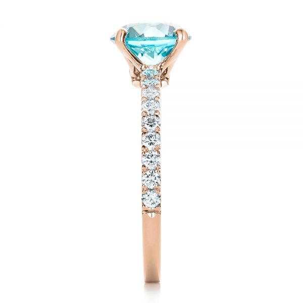 14k Rose Gold 14k Rose Gold Custom Blue Zircon And Diamond Engagement Ring - Side View -  102318