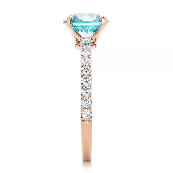 18k Rose Gold 18k Rose Gold Custom Blue Zircon And Diamond Engagement Ring - Side View - 102318