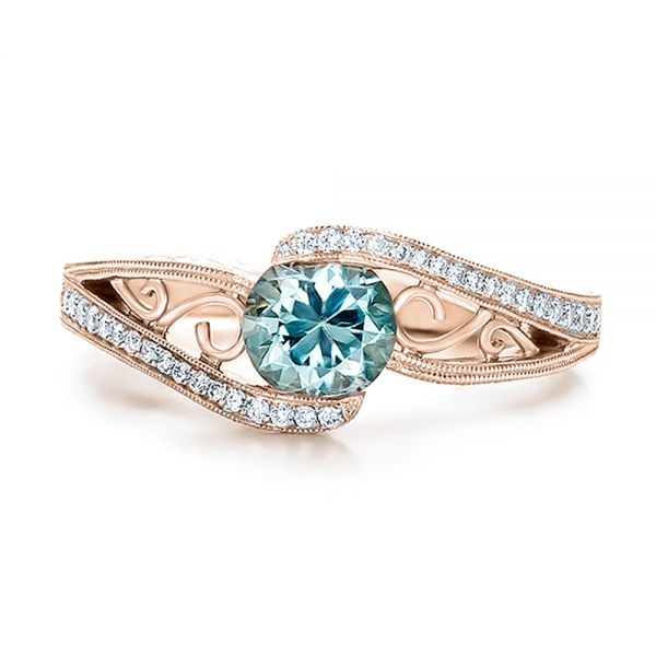 18k Rose Gold 18k Rose Gold Custom Blue Zircon And Diamond Engagement Ring - Top View -  100645