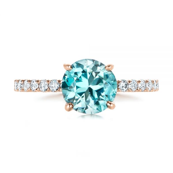 14k Rose Gold 14k Rose Gold Custom Blue Zircon And Diamond Engagement Ring - Top View -  102318