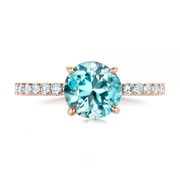 18k Rose Gold 18k Rose Gold Custom Blue Zircon And Diamond Engagement Ring - Top View - 102318