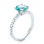 14k White Gold Custom Blue Zircon And Diamond Engagement Ring - Three-Quarter View -  102318 - Thumbnail