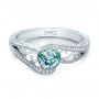 18k White Gold Custom Blue Zircon And Diamond Engagement Ring - Flat View -  100645 - Thumbnail