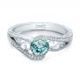 14k White Gold 14k White Gold Custom Blue Zircon And Diamond Engagement Ring - Flat View -  100645 - Thumbnail