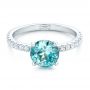 14k White Gold Custom Blue Zircon And Diamond Engagement Ring - Flat View -  102318 - Thumbnail
