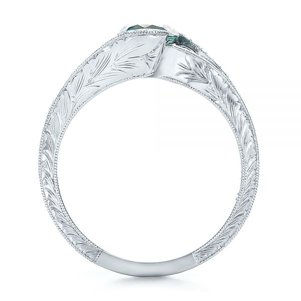 18k White Gold Custom Blue Zircon And Diamond Engagement Ring - Front View - 100645