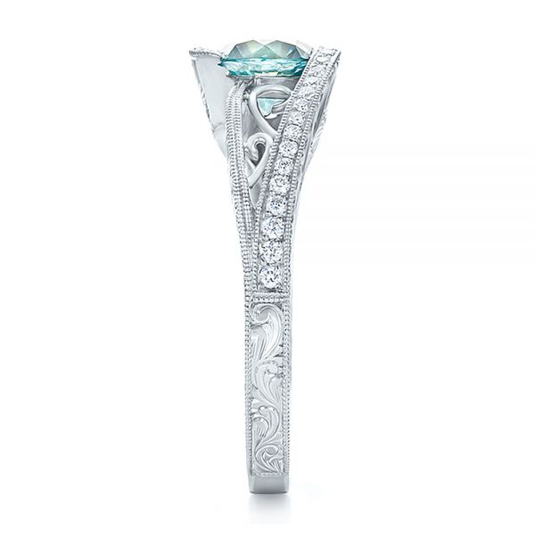 18k White Gold Custom Blue Zircon And Diamond Engagement Ring - Side View -  100645