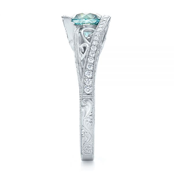 18k White Gold Custom Blue Zircon And Diamond Engagement Ring - Side View - 100645
