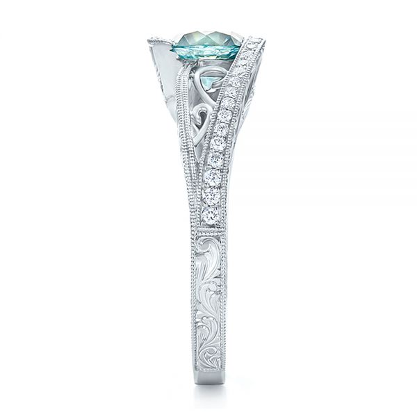 14k White Gold 14k White Gold Custom Blue Zircon And Diamond Engagement Ring - Side View -  100645