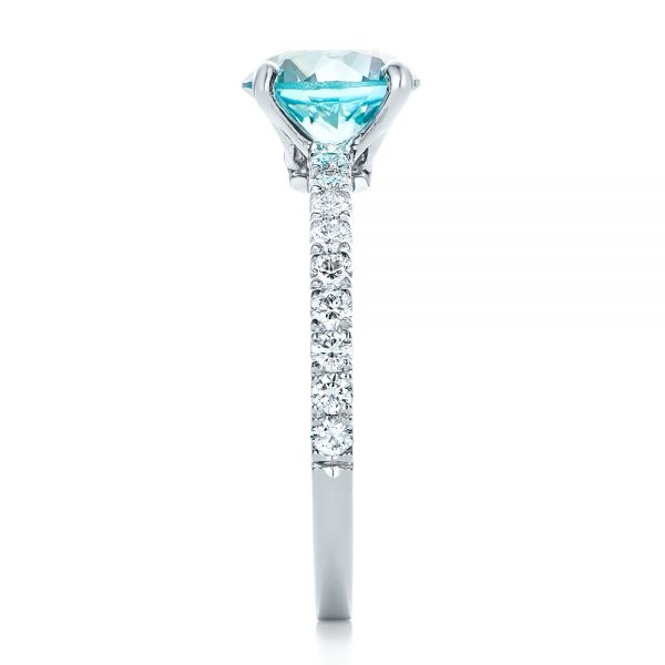 14k White Gold Custom Blue Zircon And Diamond Engagement Ring - Side View - 102318