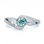18k White Gold Custom Blue Zircon And Diamond Engagement Ring - Top View -  100645 - Thumbnail