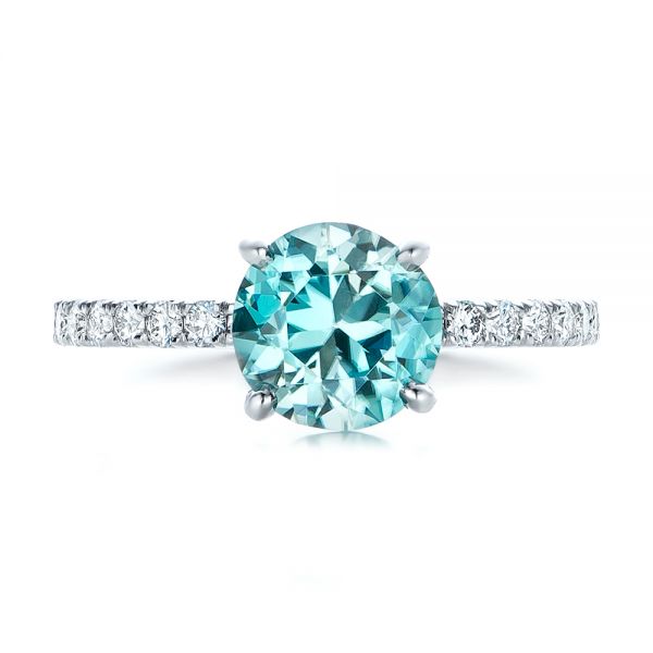  Platinum Platinum Custom Blue Zircon And Diamond Engagement Ring - Top View -  102318