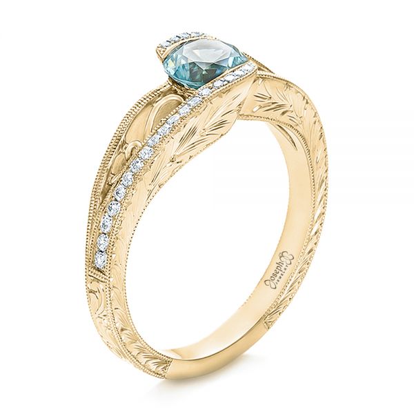 14k Yellow Gold 14k Yellow Gold Custom Blue Zircon And Diamond Engagement Ring - Three-Quarter View -  100645