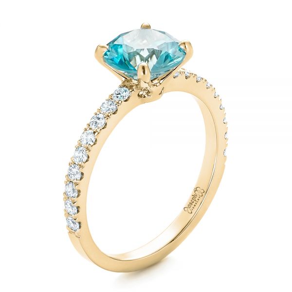 14k Yellow Gold 14k Yellow Gold Custom Blue Zircon And Diamond Engagement Ring - Three-Quarter View -  102318