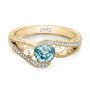 14k Yellow Gold 14k Yellow Gold Custom Blue Zircon And Diamond Engagement Ring - Flat View -  100645 - Thumbnail