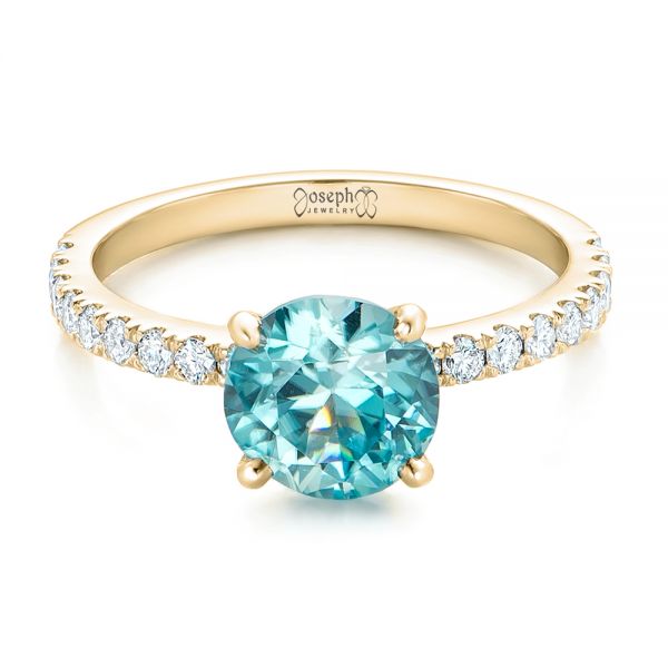 18k Yellow Gold 18k Yellow Gold Custom Blue Zircon And Diamond Engagement Ring - Flat View -  102318