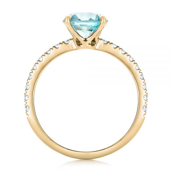 14k Yellow Gold 14k Yellow Gold Custom Blue Zircon And Diamond Engagement Ring - Front View -  102318