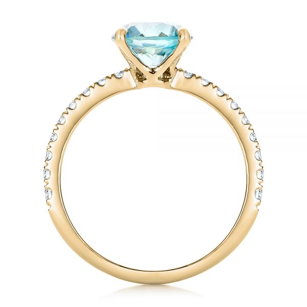 14k Yellow Gold 14k Yellow Gold Custom Blue Zircon And Diamond Engagement Ring - Front View - 102318