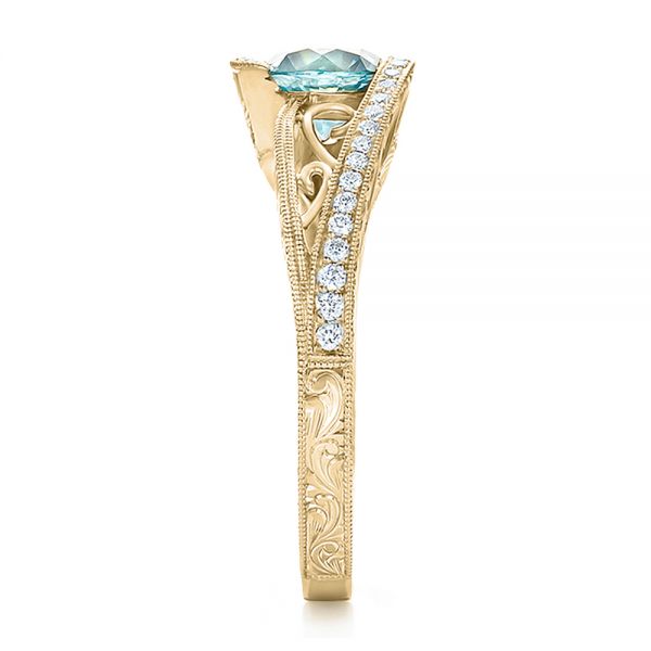 14k Yellow Gold 14k Yellow Gold Custom Blue Zircon And Diamond Engagement Ring - Side View -  100645