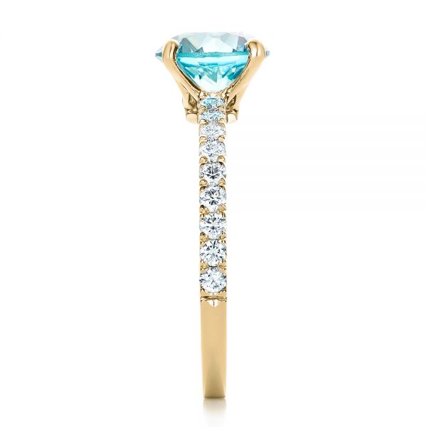 18k Yellow Gold 18k Yellow Gold Custom Blue Zircon And Diamond Engagement Ring - Side View -  102318