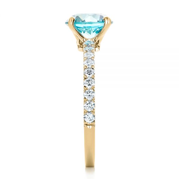 14k Yellow Gold 14k Yellow Gold Custom Blue Zircon And Diamond Engagement Ring - Side View - 102318