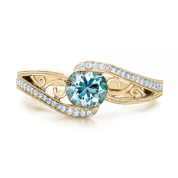 14k Yellow Gold 14k Yellow Gold Custom Blue Zircon And Diamond Engagement Ring - Top View -  100645