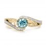 18k Yellow Gold 18k Yellow Gold Custom Blue Zircon And Diamond Engagement Ring - Top View -  100645 - Thumbnail
