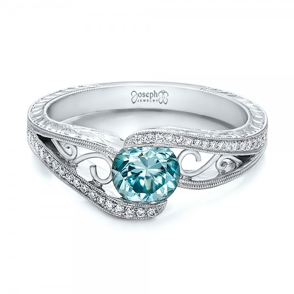 Custom Blue Zircon and Diamond Engagement Ring flat 100645