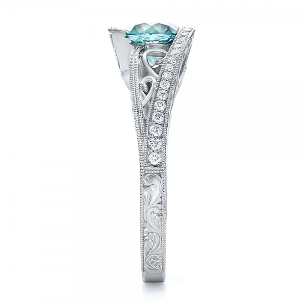 Custom Blue Zircon and Diamond Engagement Ring #100645