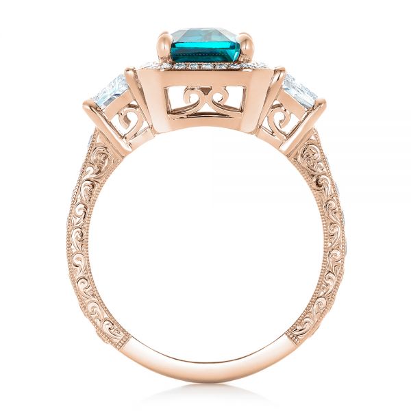14k Rose Gold 14k Rose Gold Custom Blue Zircon And Diamond Halo Engagement Ring - Front View - 102344
