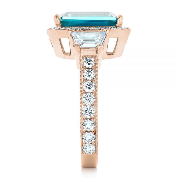 18k Rose Gold 18k Rose Gold Custom Blue Zircon And Diamond Halo Engagement Ring - Side View -  102344